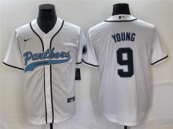 Mens Carolina Panthers #9 Bryce Young White With Patch Cool Base Stitched Baseball Jersey